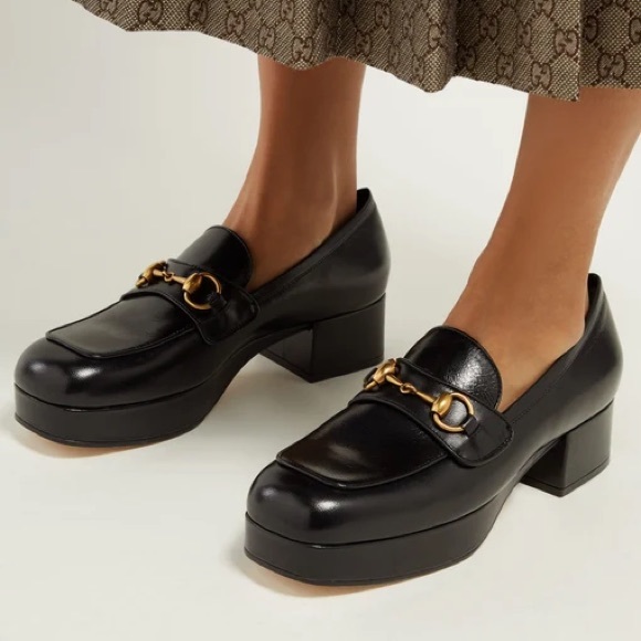 GUCCI HOUDAN Black Leather Platform Loafers - Picture 2 of 10